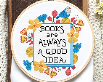 Floral Books Cross Stitch Pattern: Reader Gift Bookish (PDF Pattern)