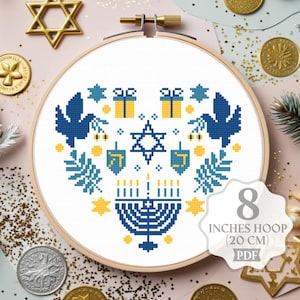 Hanukkah Cross stitch pattern Menorah Jewish Holidays Sampler (PDF file)