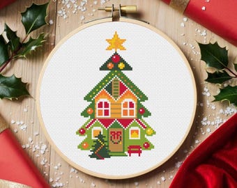 Christmas House Cross Stitch Pattern: Winter Village Design (Digital PDF)