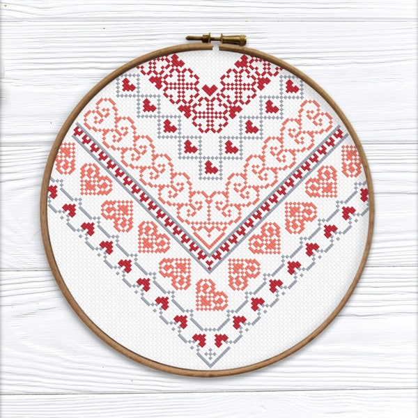 Cross stitch borders patterns PDF, Valentine's hearts cross sttch, Basic easy cute embroidery frames sampler, Modern, Digital download