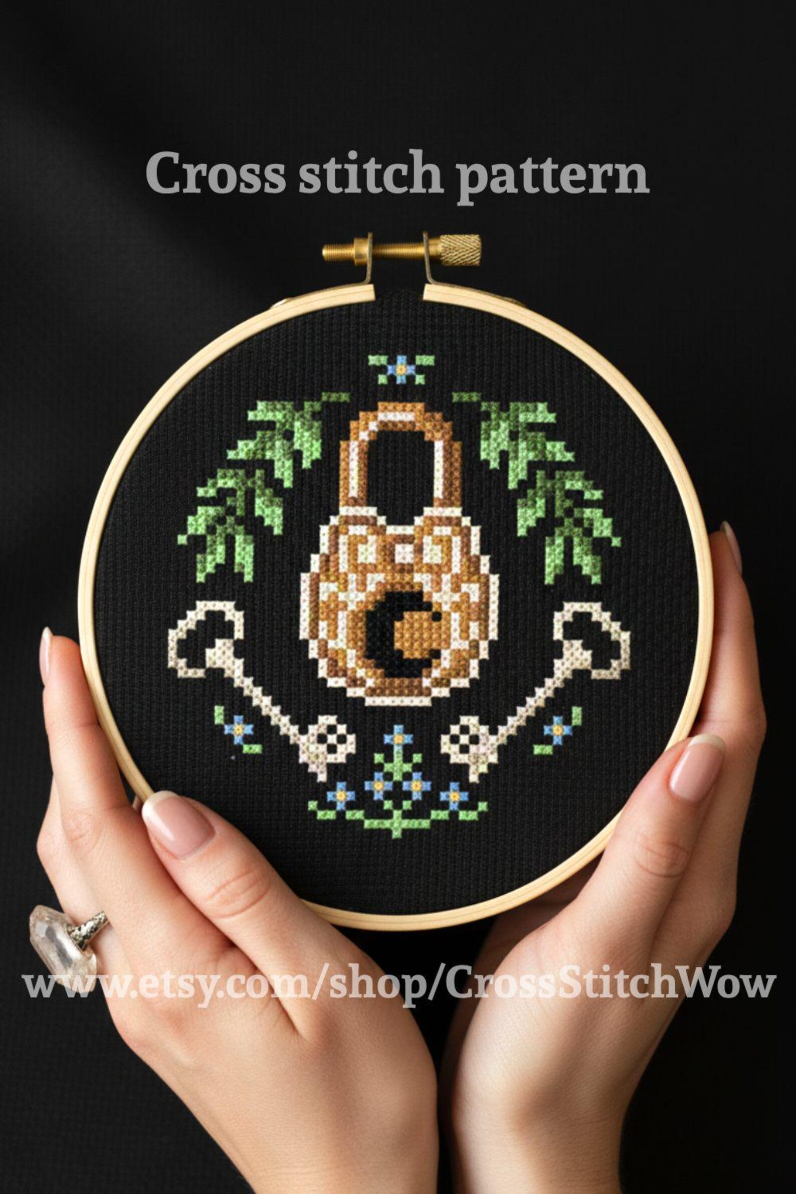 Lockstitch Patterns Lock Key Cross Stitch Pattern Mini Small: Floral Mystic (PDF) - Etsy