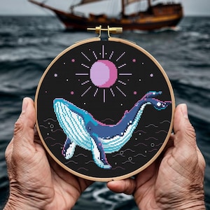 Sea Cross Stitch Pattern Whale Humpback Cross Stitch Sea Animal Embroidery Ocean Nautical Underwater Digital Download PDF