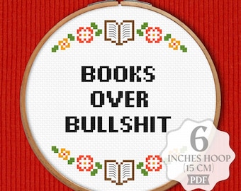 Book Cross Stitch Pattern PDF Bookish Snarky Funny Book Embroidery Reading Subversive - Digital