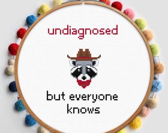 Funny Raccoon Meme Cross Stitch Pattern PDF: Cowboy Sarcastic Humor (Digital)