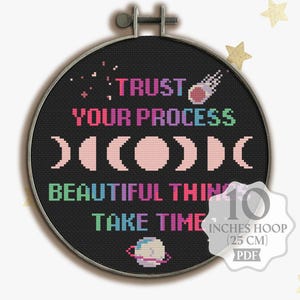 Inspirational Cross stitch pattern PDF, Mental health, Moon phases, Modern Motivational quote xstitch chart, Gift, Digital download
