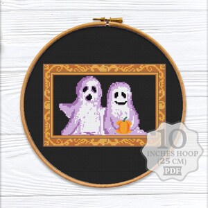 Ghosts in love Cross stitch pattern PDF, Spooky Funny Cute Modern counted chart, Horror Halloween Valentines day gift, Digital download