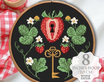 Strawberry Cross Stitch Pattern Fruit Summer Garden Easy (Digital PDF)