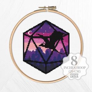 Dragons dice Cross stitch pattern PDF, Flying dragon Game dice nerd geek embroidery ttrpg, Gift for gamer, Modern Digital 130