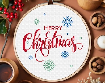 Merry Christmas Cross Stitch Pattern: Easy Cute Retro (PDF file)