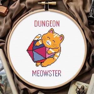 Master Cat Cross Stitch Pattern Dragon Game Cross Stitch Cute Cat Cross Stitch Dice Gift For Master Nerdy Geek Dice Game Lover Digital PDF