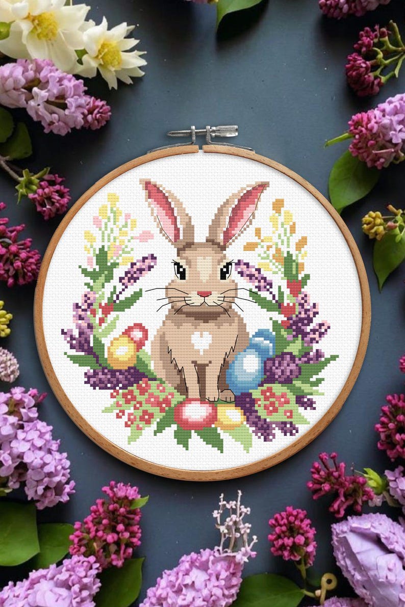 Easter Cross Stitch Pattern Bunny Hare Spring Farmhouse (PDF) - Etsy