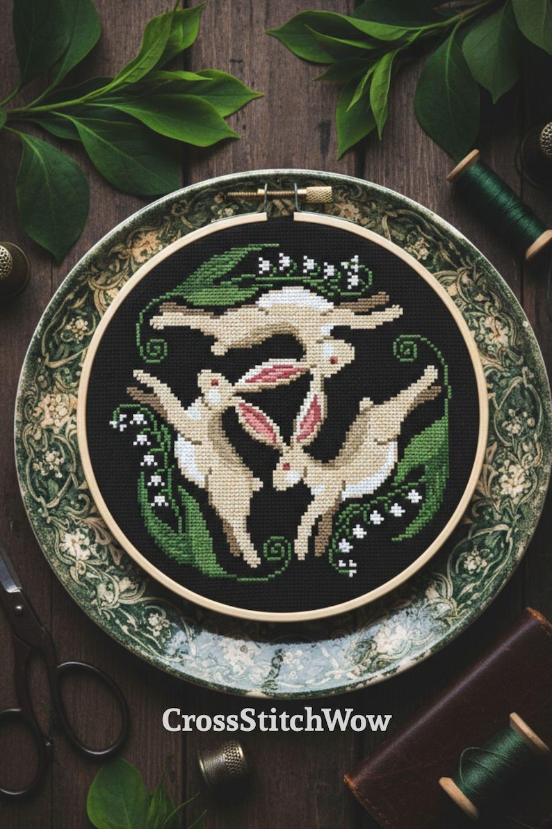 Easter Cross Stitch Pattern Bunny Hare Spring Farmhouse (PDF) - Etsy
