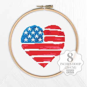 4th Of July Cross Stitch Pattern PDF Independence Day Cross Stitch USA Flag Embroidery Patriotic American Liberty Heart Digital Download PDF