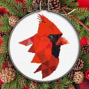Weihnachtsvogel Kreuzstichmuster Winter Feiertage Stickerei Dekor Kardinal Stickkunst Natur Geometrisches Design Digitaler Download PDF