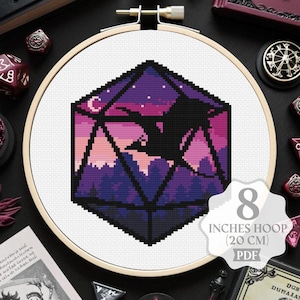 Dragons Dice Cross Stitch Pattern Dragon Game Dice Fantasy Nerd Geek Embroidery Gift For Gamer Digital download PDF
