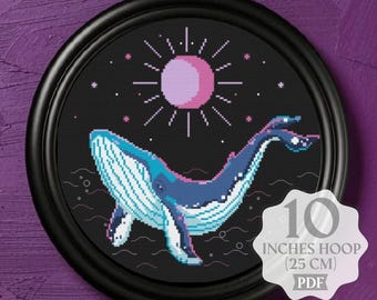 Patrón de punto de cruz de ballena: Bordado de animales marinos (Descarga digital en PDF)