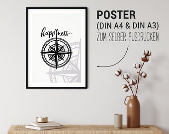 Poster | Happiness Kompass | zum selber ausdrucken | DIN A4 DIN A3 | Pdf jpg