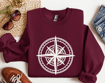 Sweatshirt Compass Unisex, round neck sweatshirt, travel style, travel shirts, family vacation top, holiday gift, cruise ship