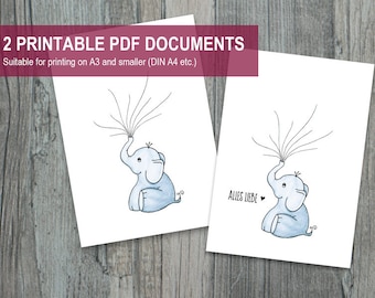 Guestbook | fingerprint | baby party | Blue | boy | elephant | Watercolor | PDF printable