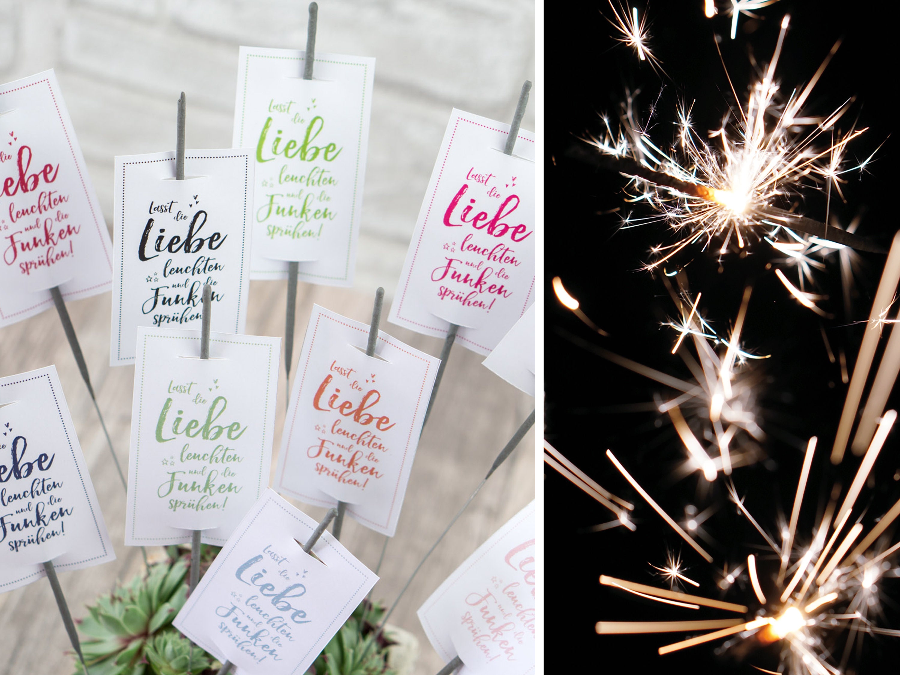 Wunderkerzen Label Hochzeit Lasst unsere Liebe leuchten und Funken