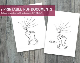Libro degli ospiti | impronta digitale | Festa del bambino | elefante | bianco e nero | Disegno | Ragazza | PDF stampabile