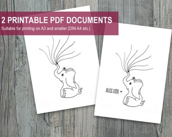 Guestbook | fingerprint | baby party | elephant | black and white | Drawing | girl | PDF printable