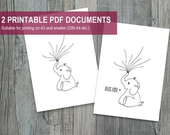 Guestbook | fingerprint | baby party | black white | Drawing | boy | elephant | PDF printable