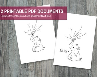 Libro degli ospiti | impronta digitale | Festa del bambino | bianco nero | Disegno | ragazzo | elefante | PDF stampabile