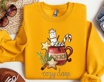 Sweatshirt Hot Cacao, Marshmallow man, unisex, round neck, winter, christmas cookies, candy cane, marshmallows, cozy, advent, xmas, funny