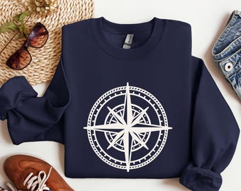 Sweatshirt Compass Unisex, round neck sweatshirt, travel style, travel shirts, family vacation top, holiday gift, cruise ship