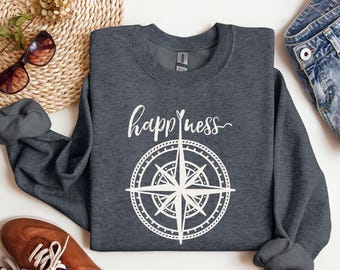 Sweatshirt Happiness Compass Unisex, round neck, travel style, travel shirts, vacation, holiday gift, cruise ship, Future, good intentions