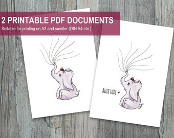 Gästebuch | Fingerprint | Baby Party | Elefant | Pink | Aquarell | Mädchen | PDF Printable