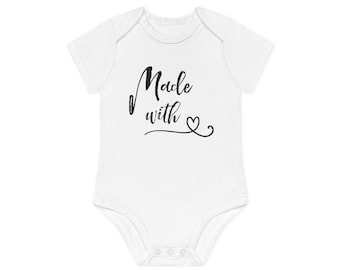 Baby Organic Short Sleeve Bodysuit 'Made with Heart', Gift for Newborns, Gift for Birth, Bodysuit Gift for Baby