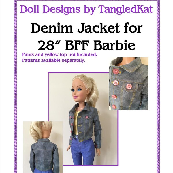 Denim Jacket Pattern to fit 28in Fashion Doll