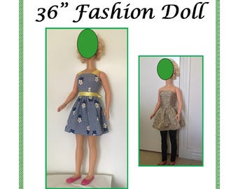 Patrón de vestidos de verano para muñecas de moda de 36" a 38"