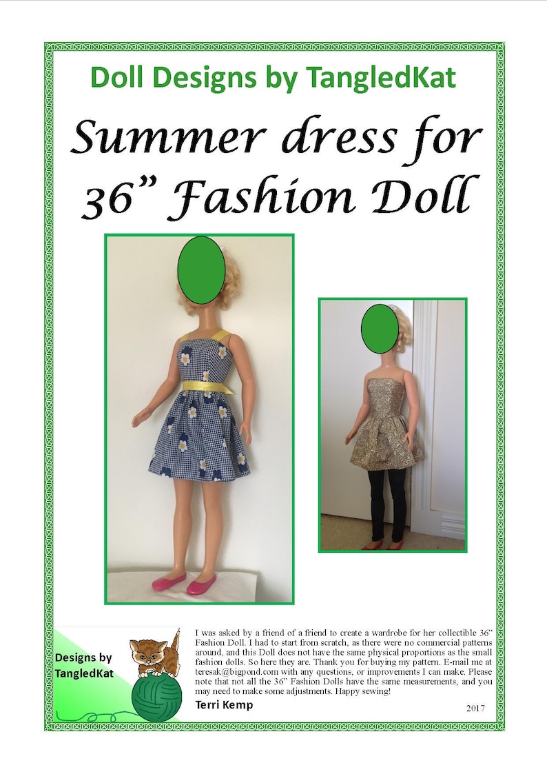 Summer dresses pattern for 36" to 38" Fashion Doll image 1