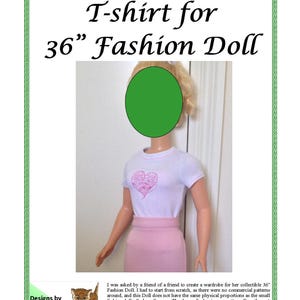 Patrón de camiseta para muñeca de moda de 36" a 38" imagen 1