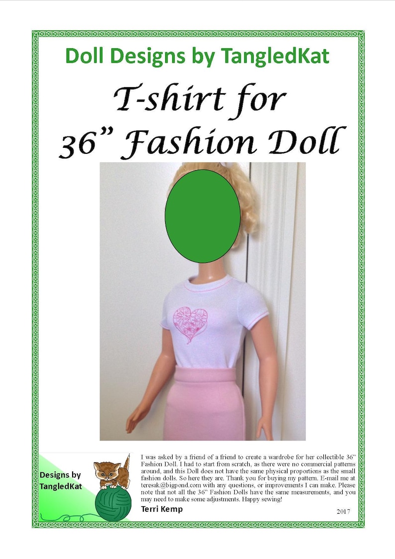 Patrón de camiseta para muñeca de moda de 36" a 38" imagen 1