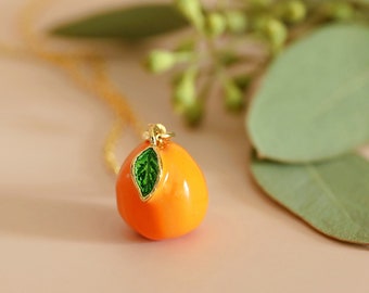 Dainty Orange Charm Necklace: Fruit Pendant Jewelry