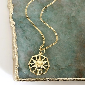 Sun Pendant Necklace • Octagon Shape Sun Necklace •Birthday Gift • Bridesmaid Gift • Graduation Gift • Layered Necklace