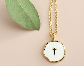 Collier croix • Collier pendentif croix en or blanc émaillé • Cadeau d'anniversaire • Cadeau de demoiselle d'honneur • Cadeau pour la fête des Mères