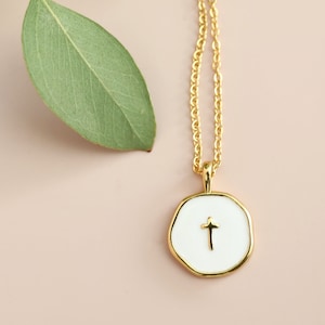 Cross Necklace • White Enamel Gold Cross Pendant Necklace • Birthday Gift • Bridesmaid Gift •Mothers Day Gift