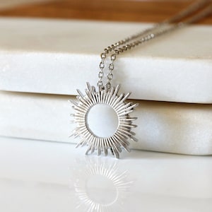 Sunburst Pendant Necklace • Silver Sun Necklace •Birthday Gift • Bridesmaid Gift • Graduation Gift • Layered Necklace