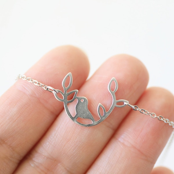 Bird On the Branch Pendant Necklace • Silver Bird Necklace •Birthday Gift • Bridesmaid Gift •Holiday Gift • Graduation Gift