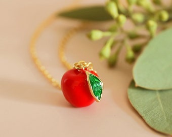 Dainty Apple Charm  Necklace • Red Apple Necklace •Birthday Gift • Bridesmaid Gift •Holiday Gift • Graduation Gift