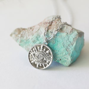 Silver Evil Eye Pendant Necklace • Evil Eye Necklace • Birthday Gift • Bridesmaid Gift • Graduation Gift • Mothers Day Gift