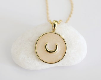 Moon Necklace • Cream Enamel Moon Pendant Necklace • Birthday Gift • Bridesmaid Gift •Holiday Gift