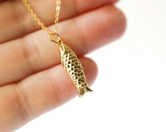 Gold Fish Pendant Necklace: Gift For Fish Lover
