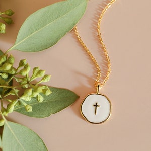 Cross Necklace White Enamel Gold Cross Pendant Necklace Birthday Gift Bridesmaid Gift Mothers Day Gift image 6