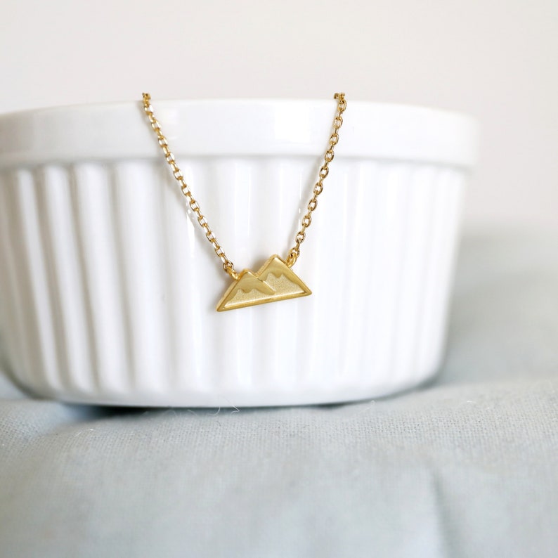 Mountain Necklace Tiny Gold Mountain Charm Necklace Birthday Gift Bridesmaid Gift image 2